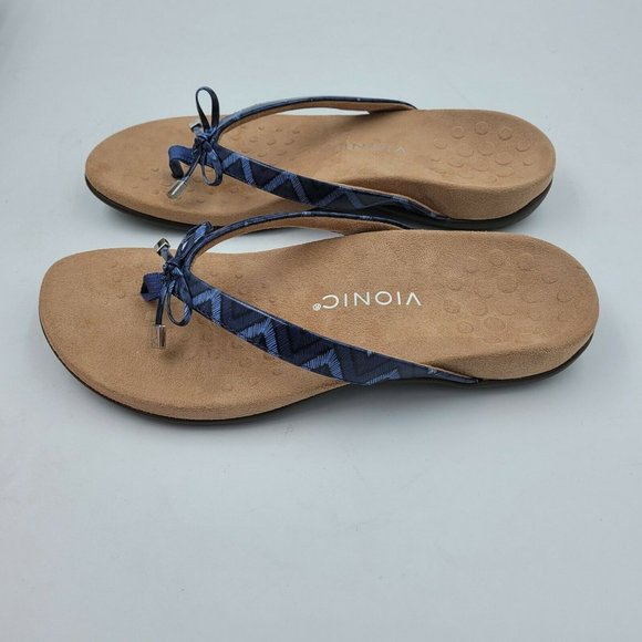 Vionic Rest Bella II Toe Post Thong Sandal Shoe Navy Chevron Women's Size 9 NEW - Picture 5 of 10